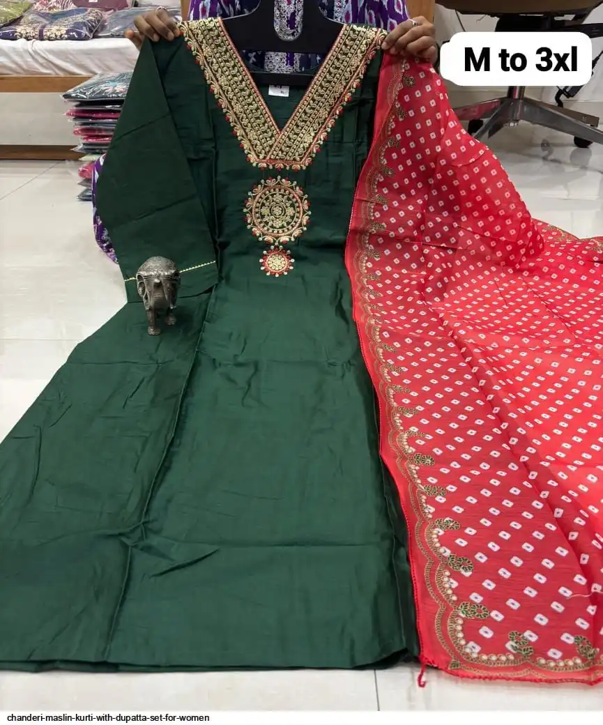 CHANDERI MASLIN KURTI WITH DUPATTA SET FOR WOMEN 44