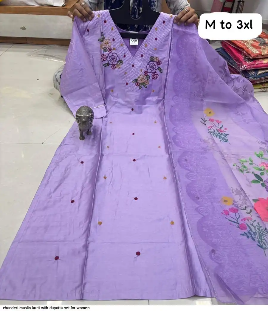CHANDERI MASLIN KURTI WITH DUPATTA SET FOR WOMEN 49