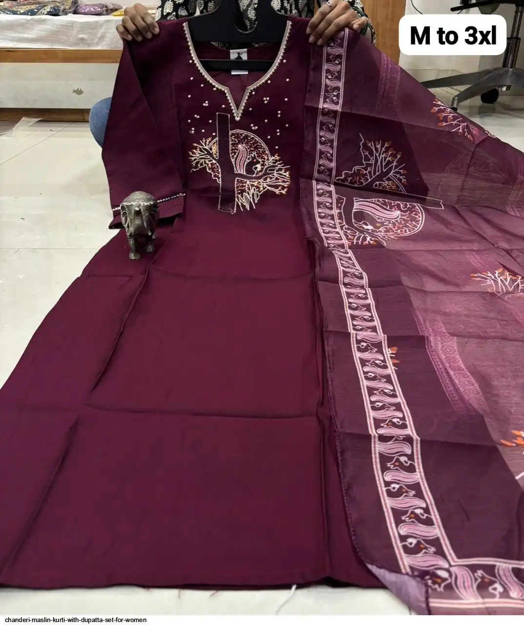 CHANDERI MASLIN KURTI WITH DUPATTA SET FOR WOMEN 48