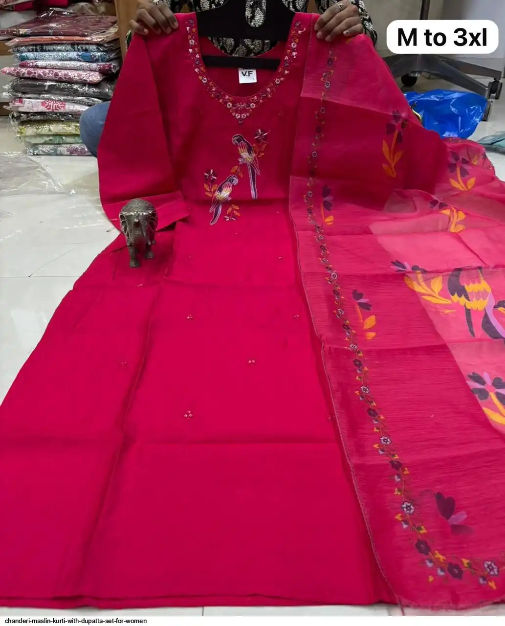 CHANDERI MASLIN KURTI WITH DUPATTA SET FOR WOMEN 51