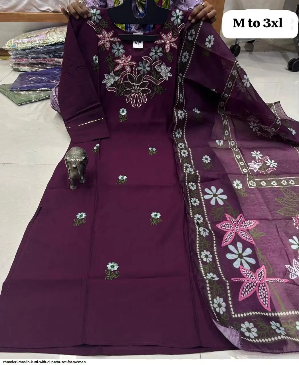 CHANDERI MASLIN KURTI WITH DUPATTA SET FOR WOMEN 50