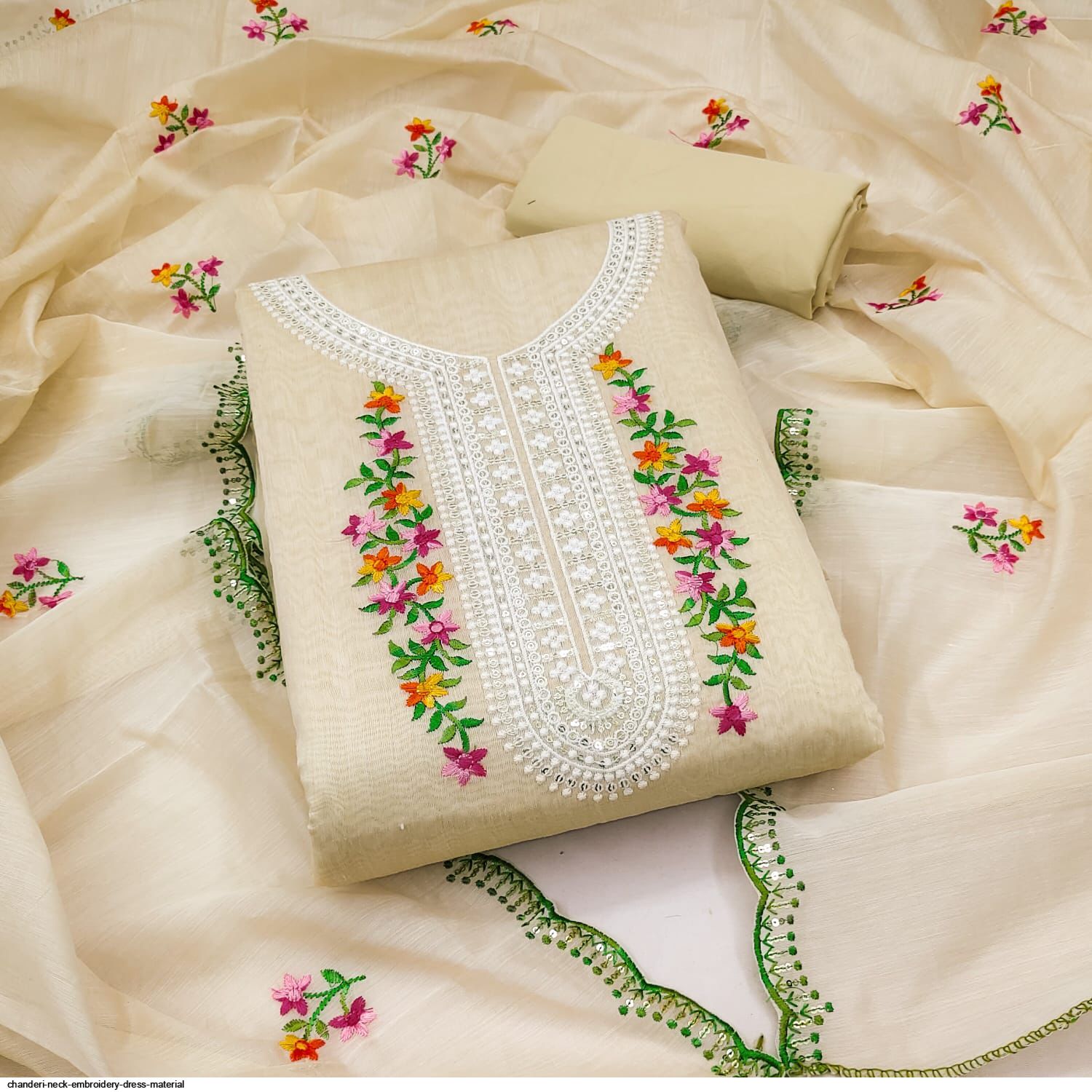 CHANDERI NECK EMBROIDERY dress material CHANDERI NECK EMBROIDERY dress material