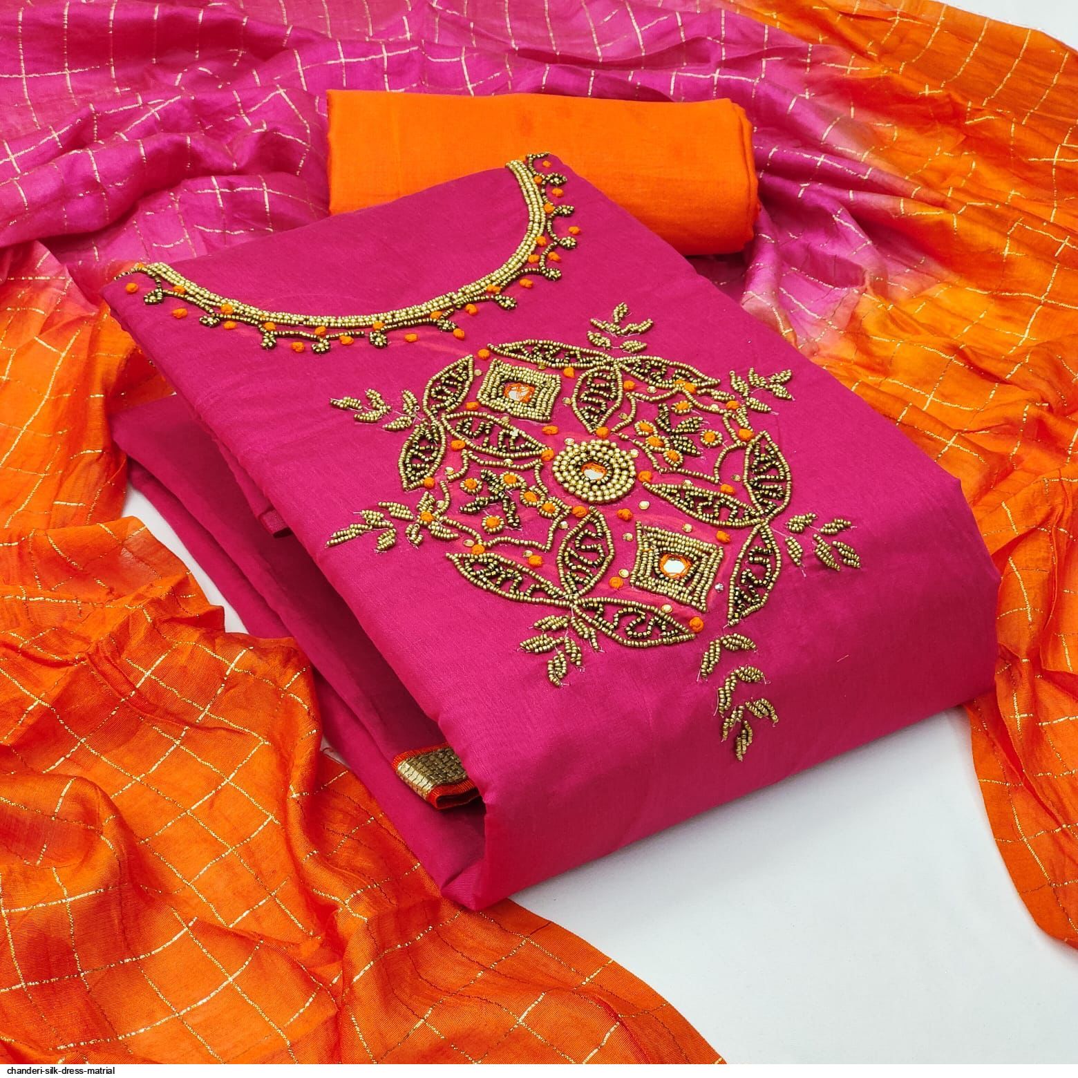 Chanderi Silk Dress Material With Bandhej Dupatta in Delhi at best price by  Unique India Garment - Justdial