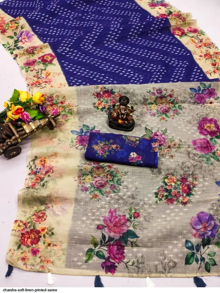 CHANDRA SOFT LINEN PRINTED SAREE