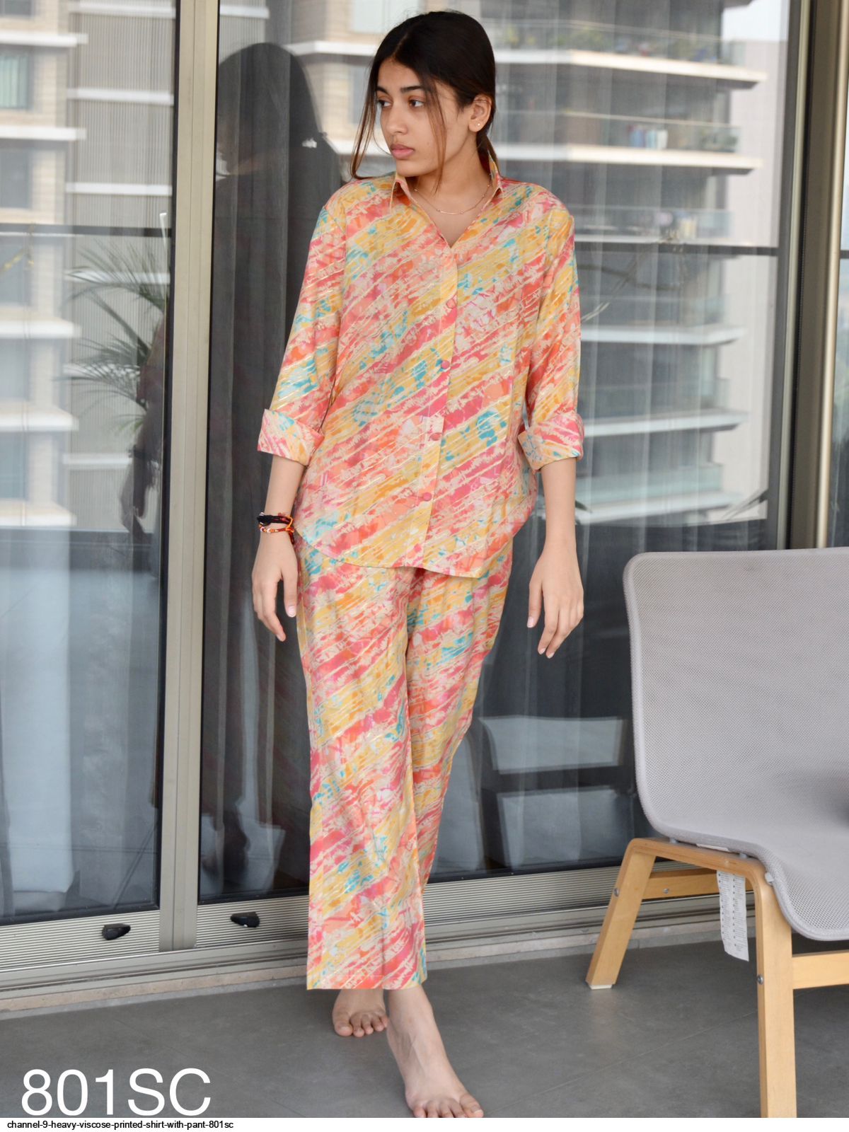 CHANNEL 9 HEAVY VISCOSE PRINTED SHIRT WITH PANT 801SC