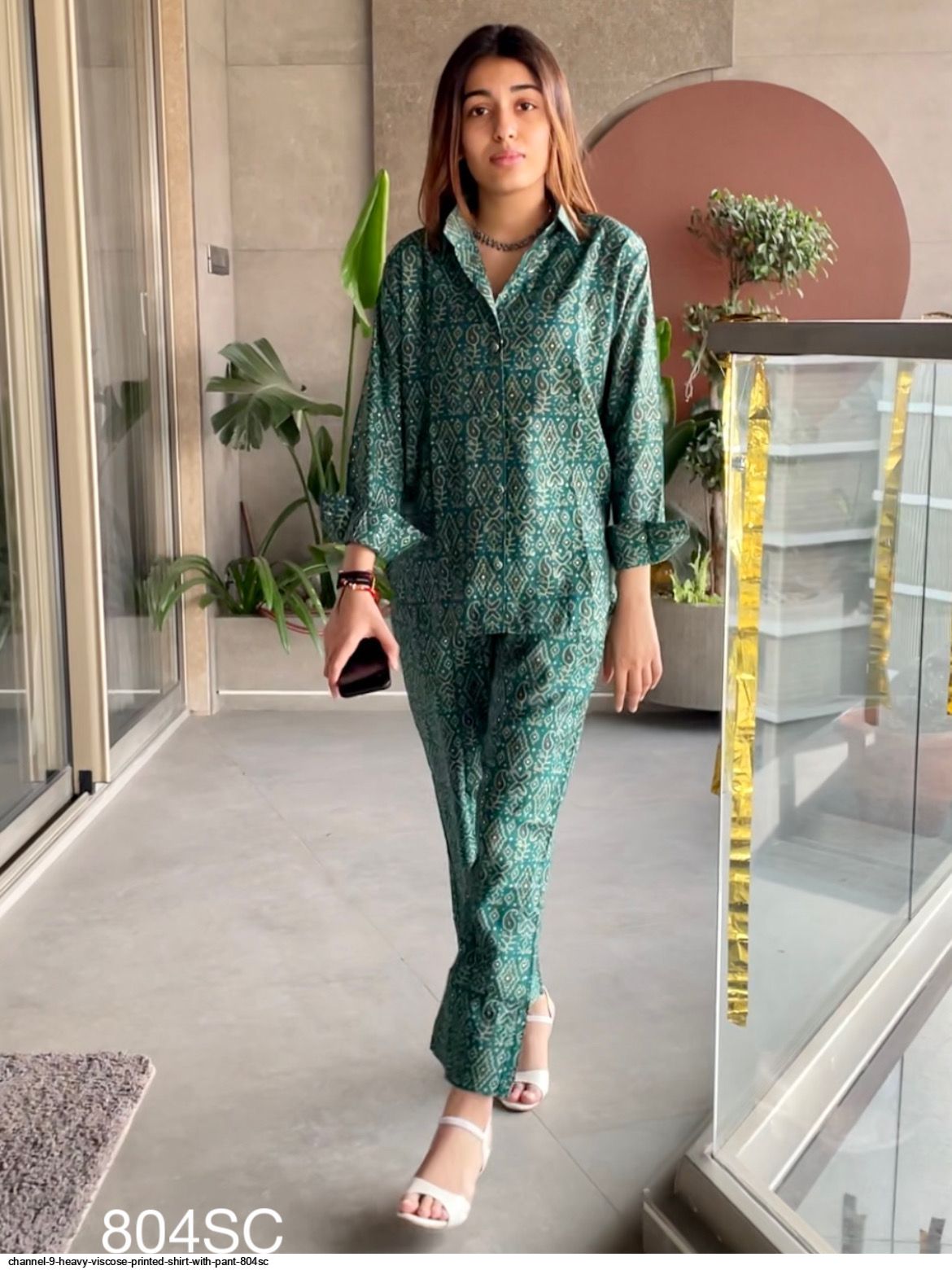 CHANNEL 9 HEAVY VISCOSE PRINTED SHIRT WITH PANT 804SC