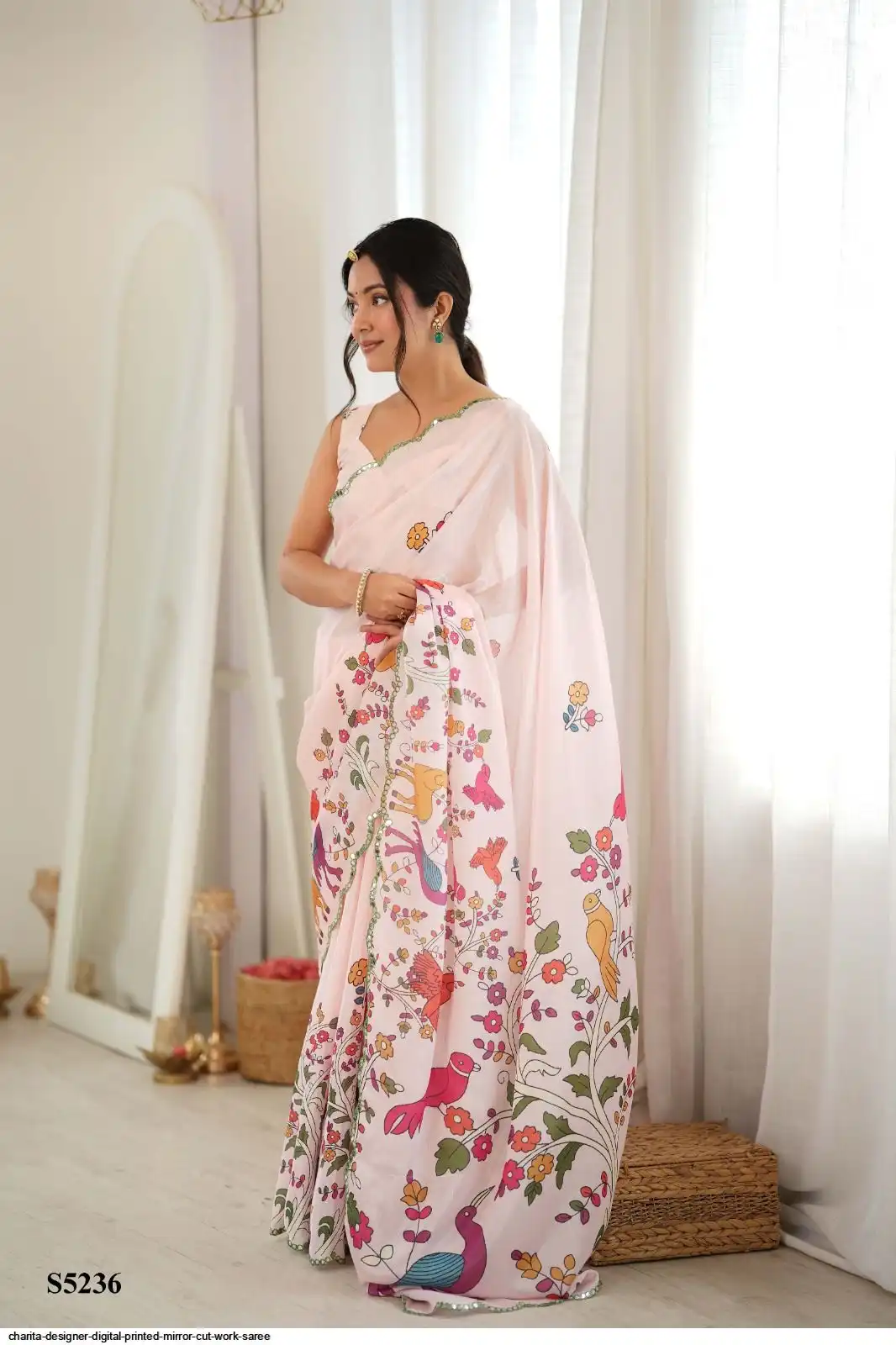 CHARITA DESIGNER DIGITAL PRINTED MIRROR CUT WORK SAREE I
