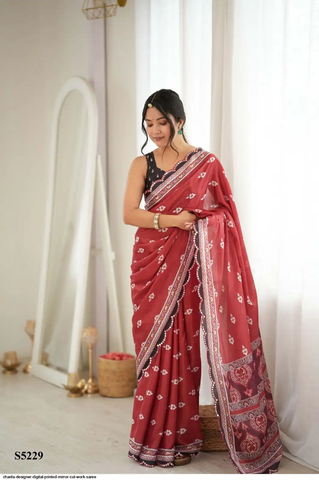 CHARITA DESIGNER DIGITAL PRINTED MIRROR CUT WORK SAREE B