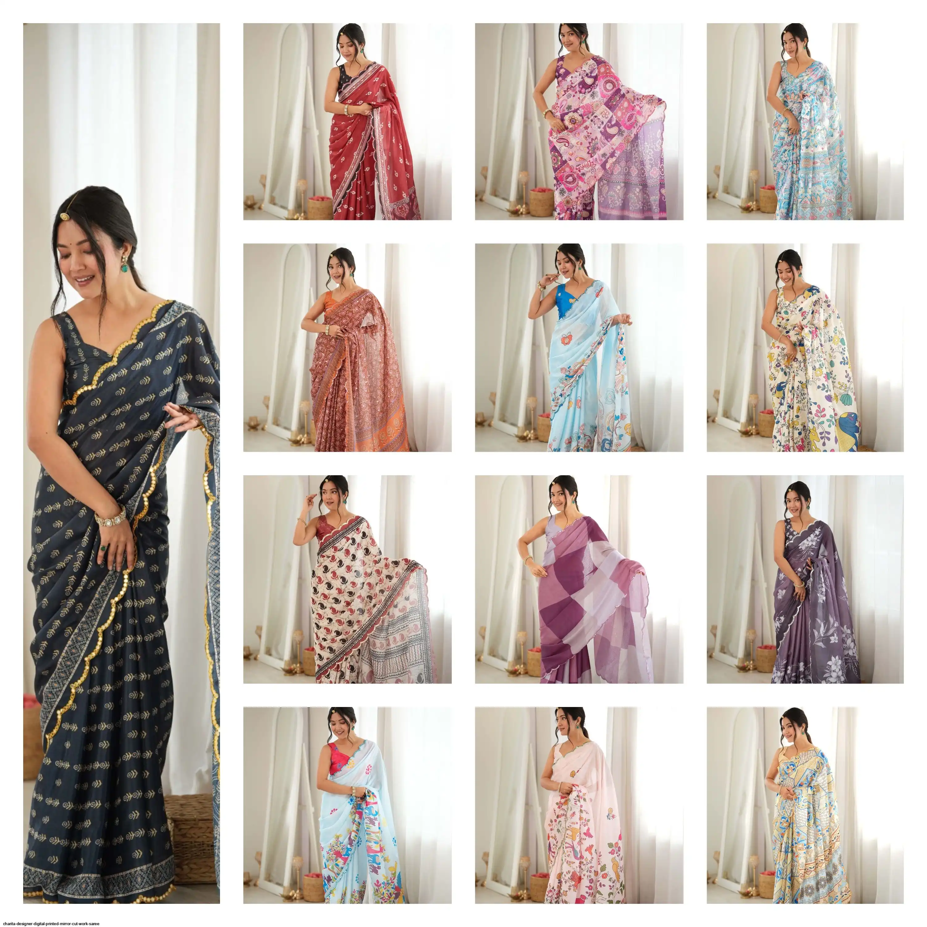 CHARITA DESIGNER DIGITAL PRINTED MIRROR CUT WORK SAREE