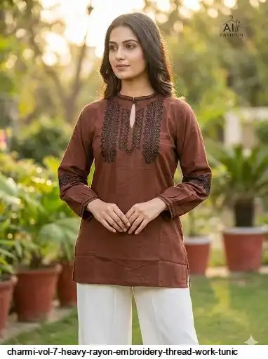 CHARMI VOL 7 HEAVY RAYON EMBROIDERY THREAD WORK TUNIC D