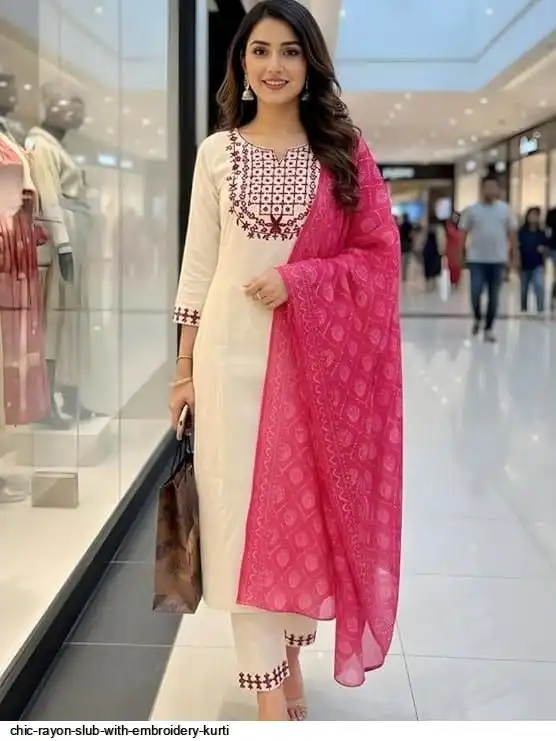 CHIC RAYON SLUB WITH EMBROIDERY KURTI 1