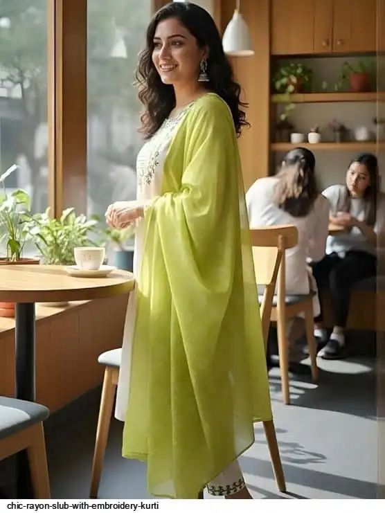 CHIC RAYON SLUB WITH EMBROIDERY KURTI 2