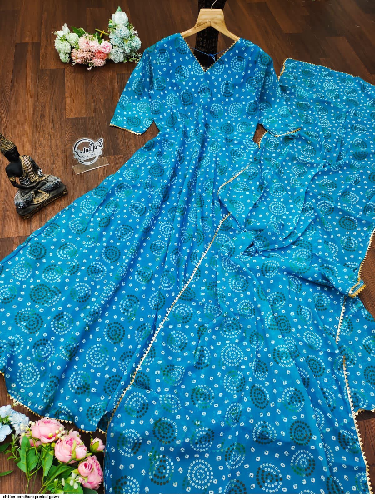 Chiffon bandhani printed gown
