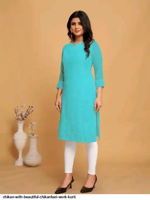 CHIKAN WITH BEAUTIFUL CHIKANKARI WORK KURTI 8