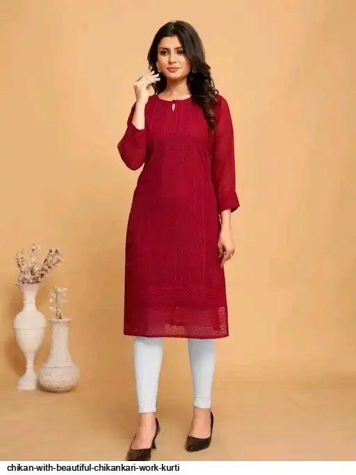 CHIKAN WITH BEAUTIFUL CHIKANKARI WORK KURTI 9