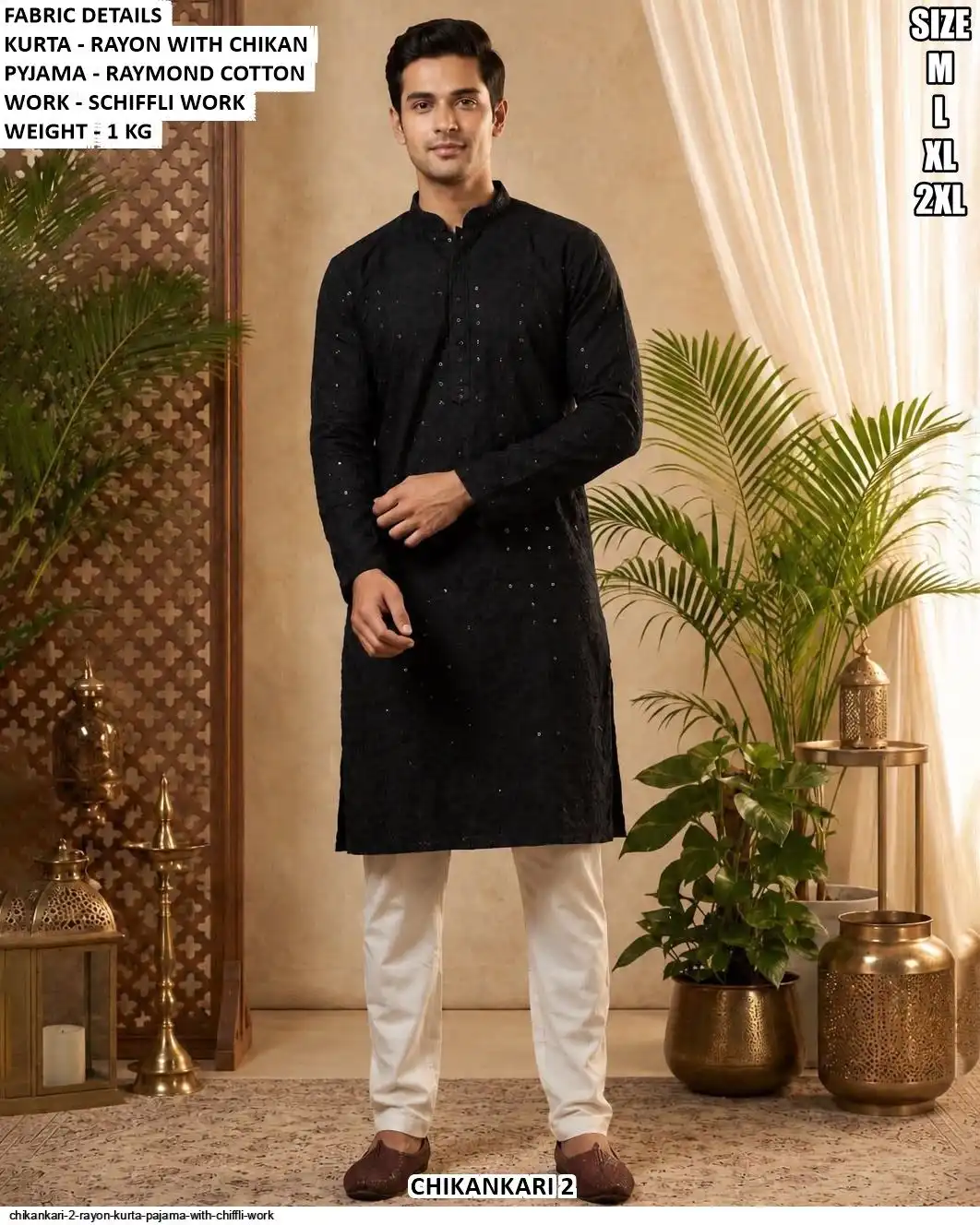 CHIKANKARI 2 RAYON KURTA PAJAMA WITH CHIFFLI WORK C