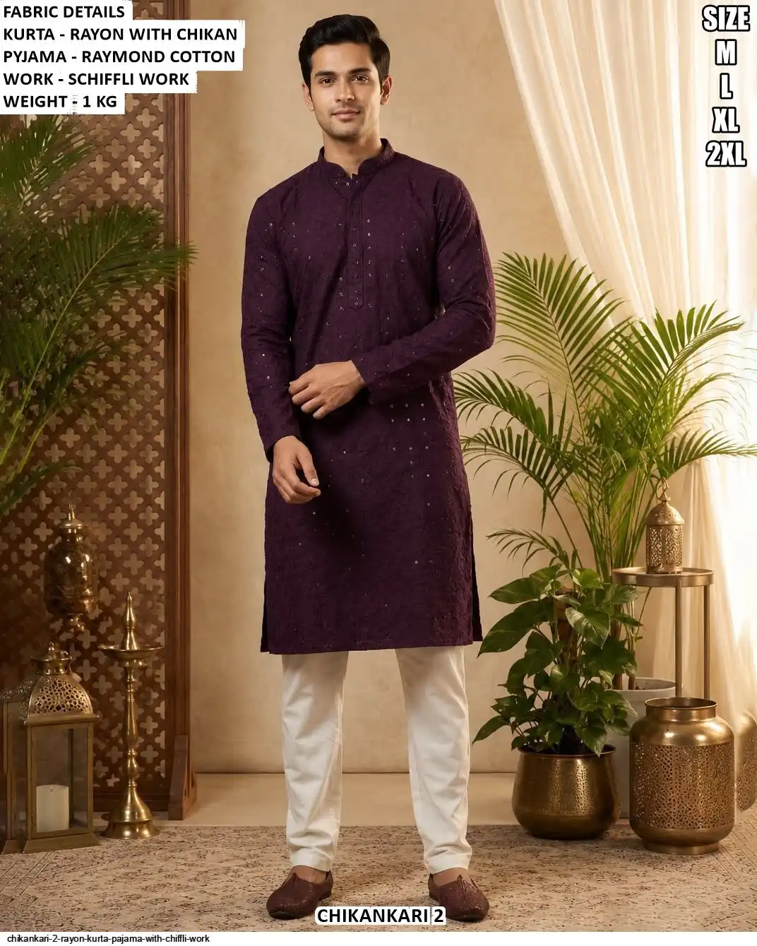 CHIKANKARI 2 RAYON KURTA PAJAMA WITH CHIFFLI WORK F