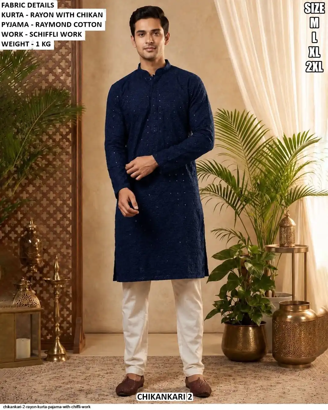 CHIKANKARI 2 RAYON KURTA PAJAMA WITH CHIFFLI WORK A
