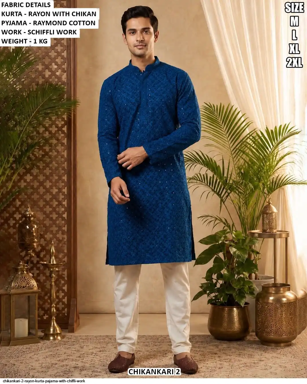 CHIKANKARI 2 RAYON KURTA PAJAMA WITH CHIFFLI WORK E
