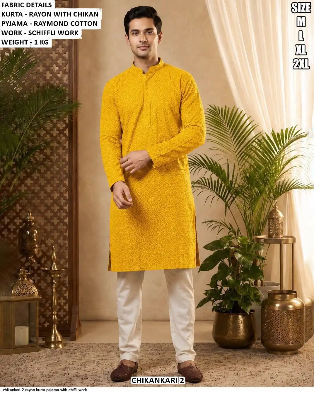 CHIKANKARI 2 RAYON KURTA PAJAMA WITH CHIFFLI WORK B