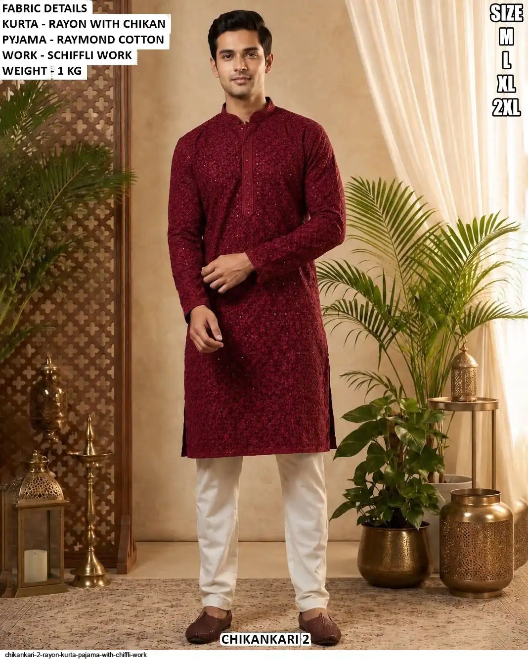 CHIKANKARI 2 RAYON KURTA PAJAMA WITH CHIFFLI WORK D
