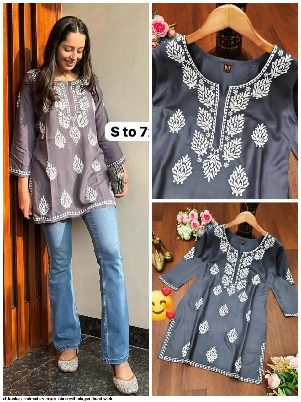 CHIKANKARI EMBROIDERY RAYON FABRIC WITH ELEGANT HAND WORK 2