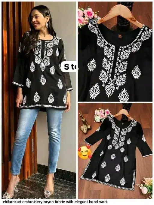 CHIKANKARI EMBROIDERY RAYON FABRIC WITH ELEGANT HAND WORK 5
