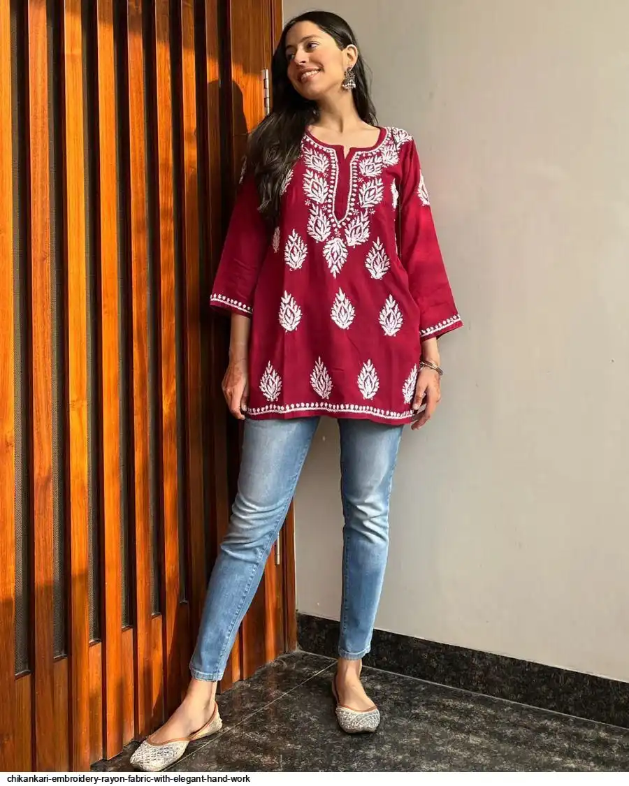 CHIKANKARI EMBROIDERY RAYON FABRIC WITH ELEGANT HAND WORK 6