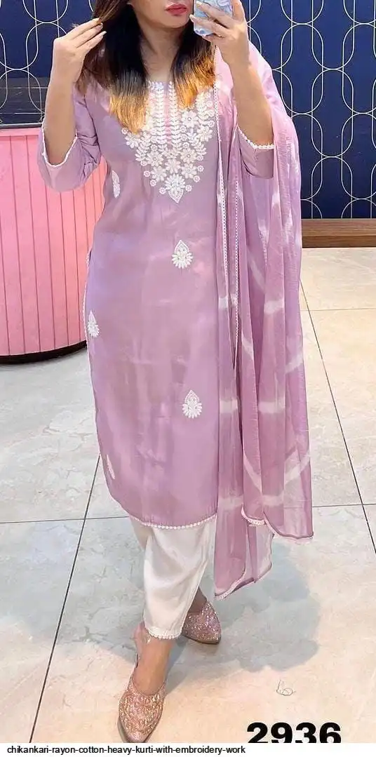 CHIKANKARI RAYON COTTON HEAVY KURTI WITH EMBROIDERY WORK 4