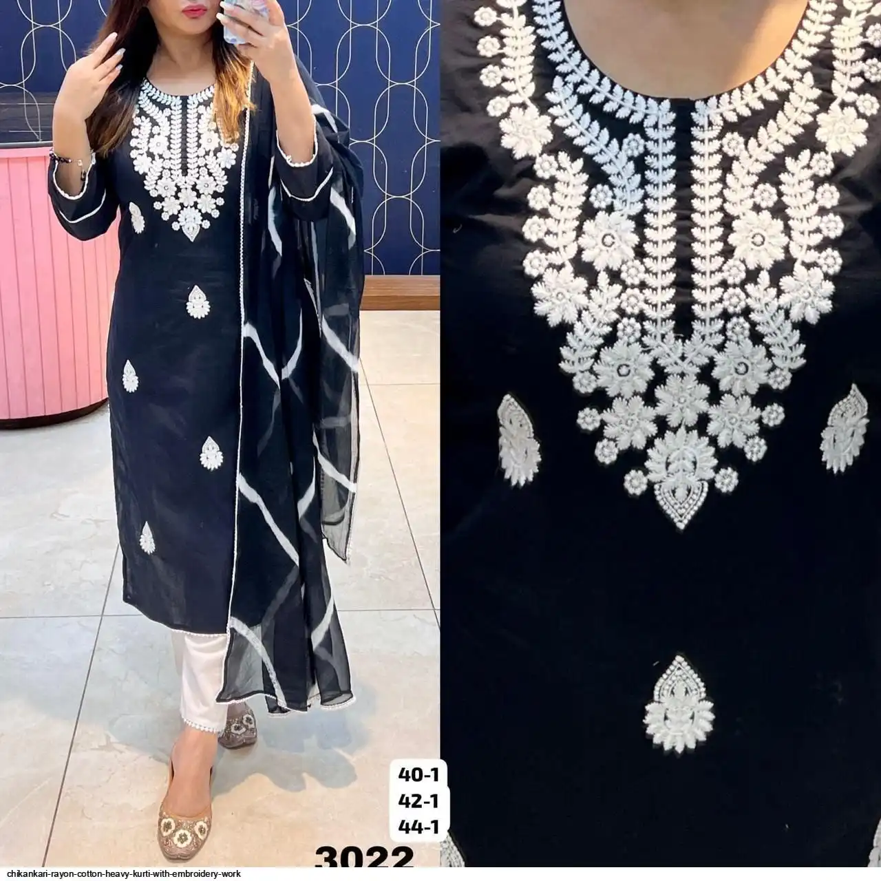 CHIKANKARI RAYON COTTON HEAVY KURTI WITH EMBROIDERY WORK 3