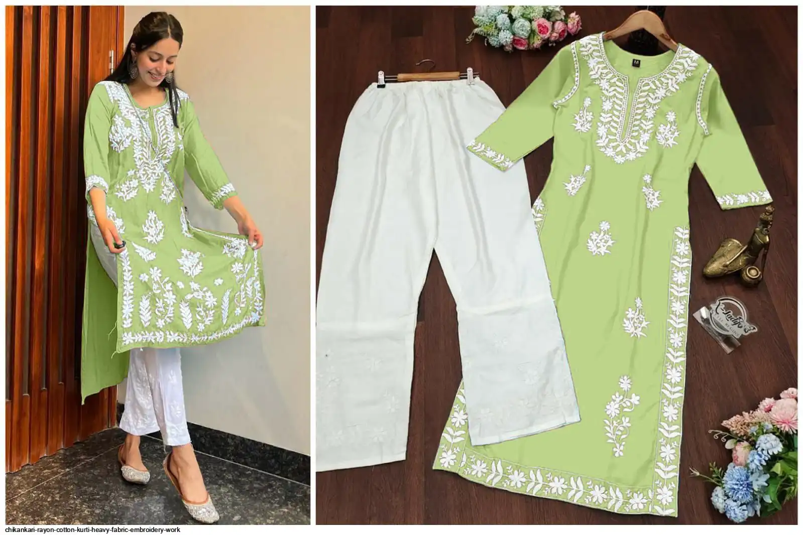 CHIKANKARI RAYON COTTON KURTI HEAVY FABRIC EMBROIDERY WORK 6