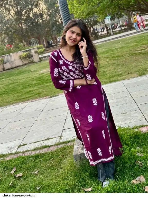 CHIKANKARI RAYON KURTI