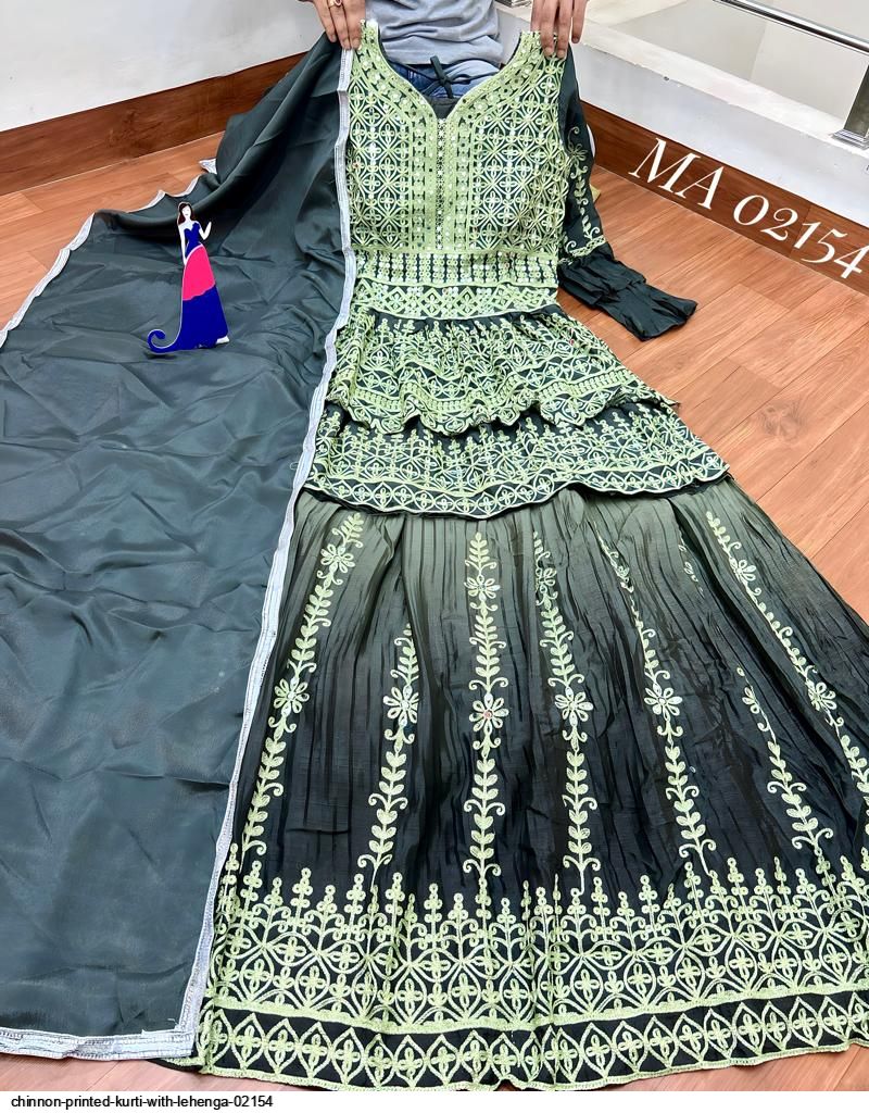 CHINNON PRINTED KURTI WITH LEHENGA 02154