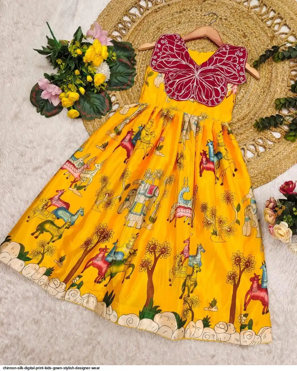 CHINNON SILK DIGITAL PRINT KIDS GOWN STYLISH DESIGNER WEAR A