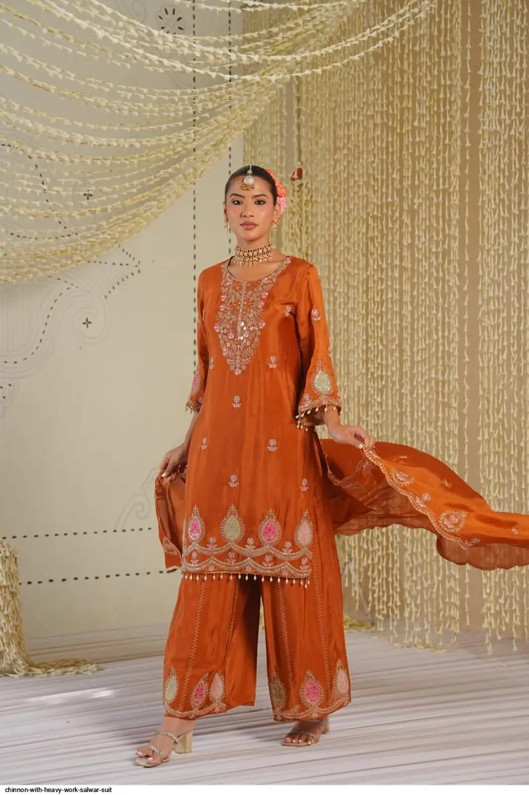 CHINNON WITH HEAVY WORK SALWAR SUIT A