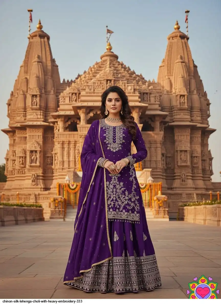 CHINON SILK LEHENGA CHOLI WITH HEAVY EMBROIDERY 333 C