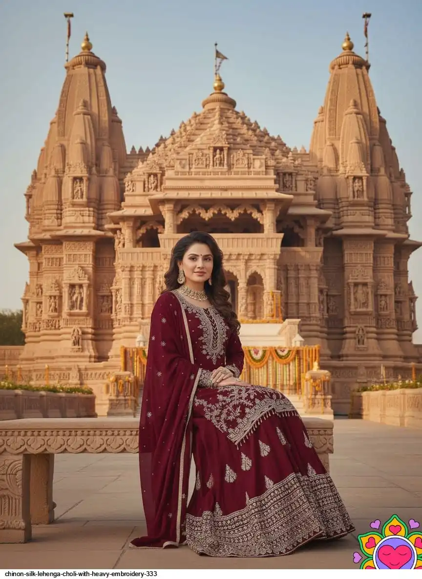 CHINON SILK LEHENGA CHOLI WITH HEAVY EMBROIDERY 333 B