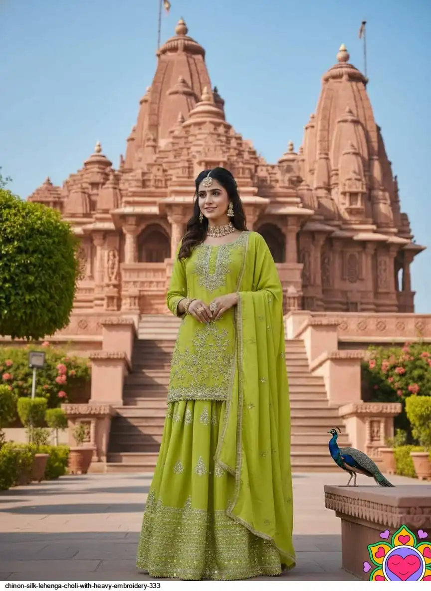 CHINON SILK LEHENGA CHOLI WITH HEAVY EMBROIDERY 333 D