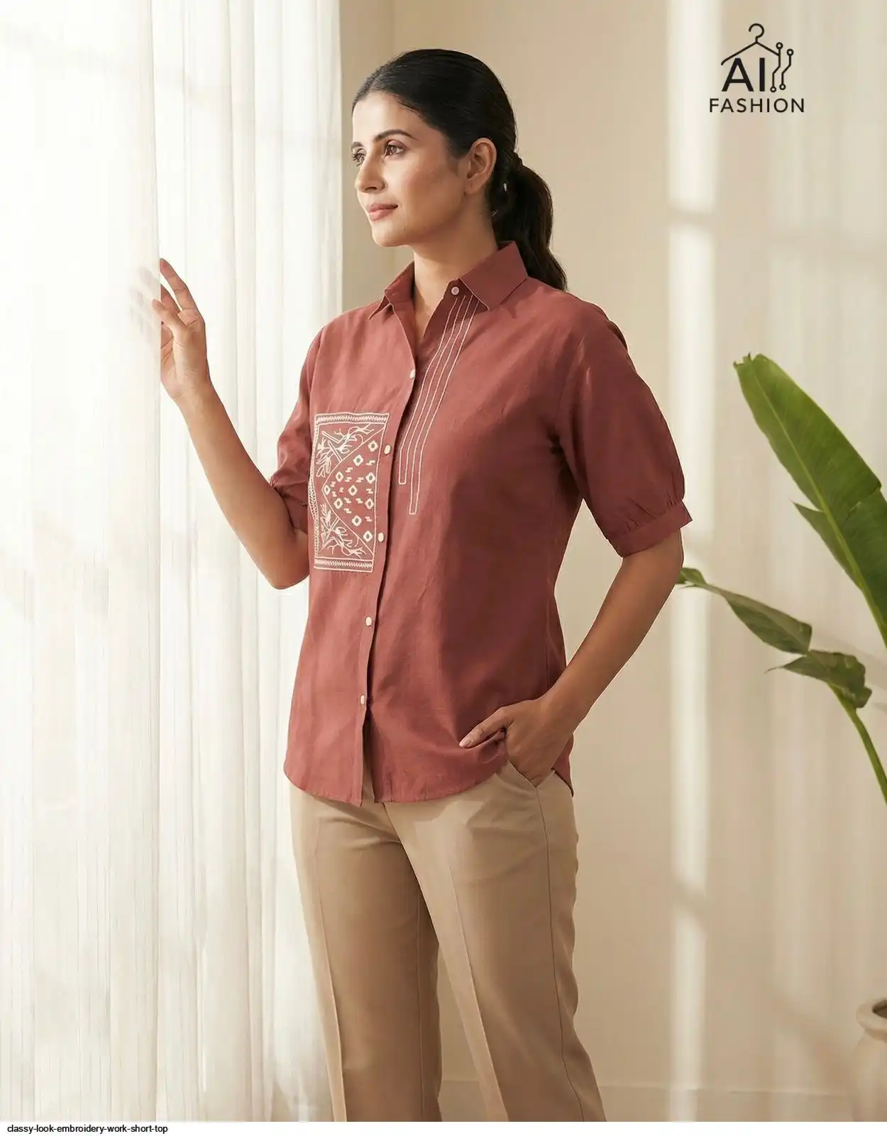 CLASSY LOOK EMBROIDERY WORK SHORT TOP H