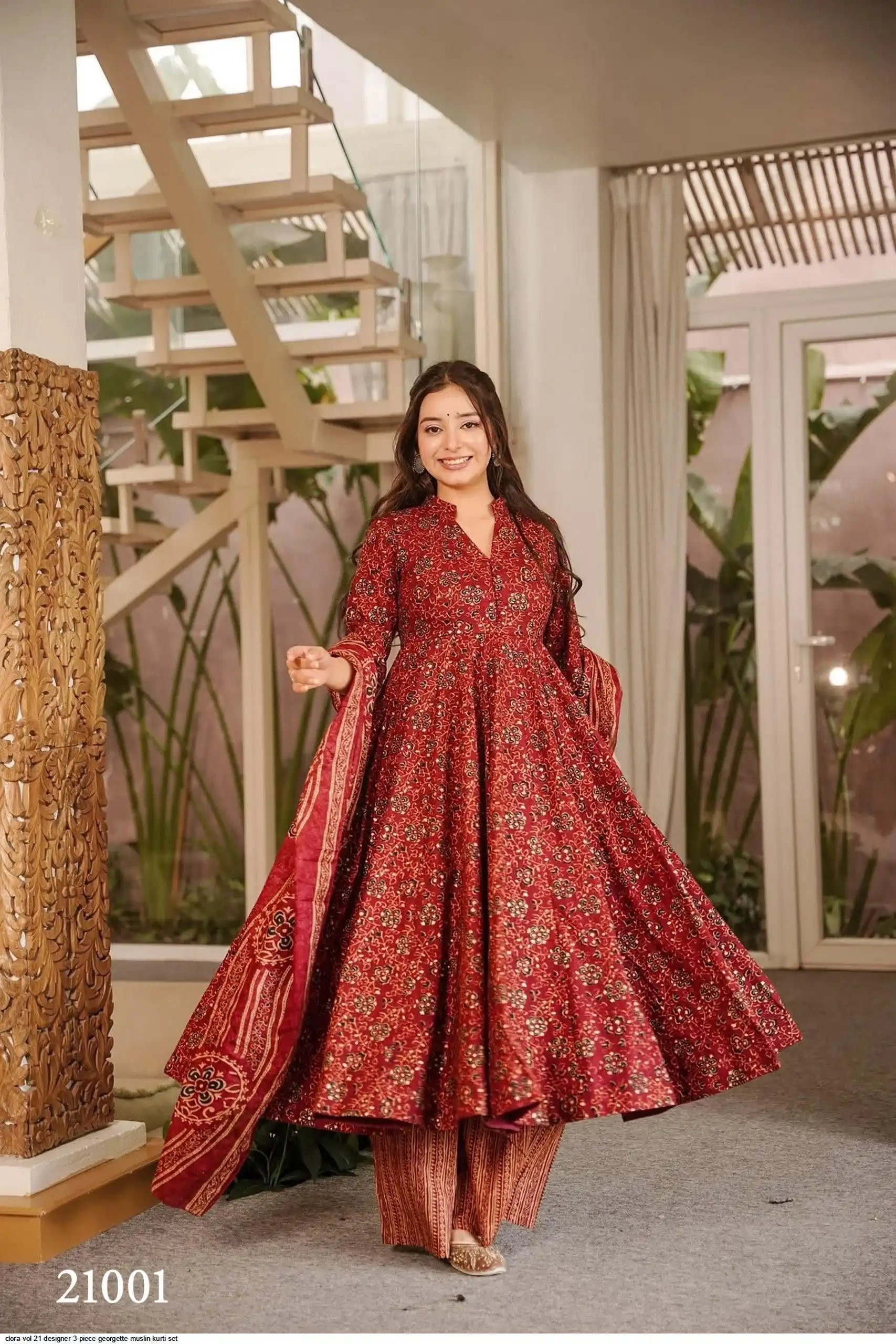 CLORA VOL 21 DESIGNER 3 PIECE GEORGETTE MUSLIN KURTI SET 21001