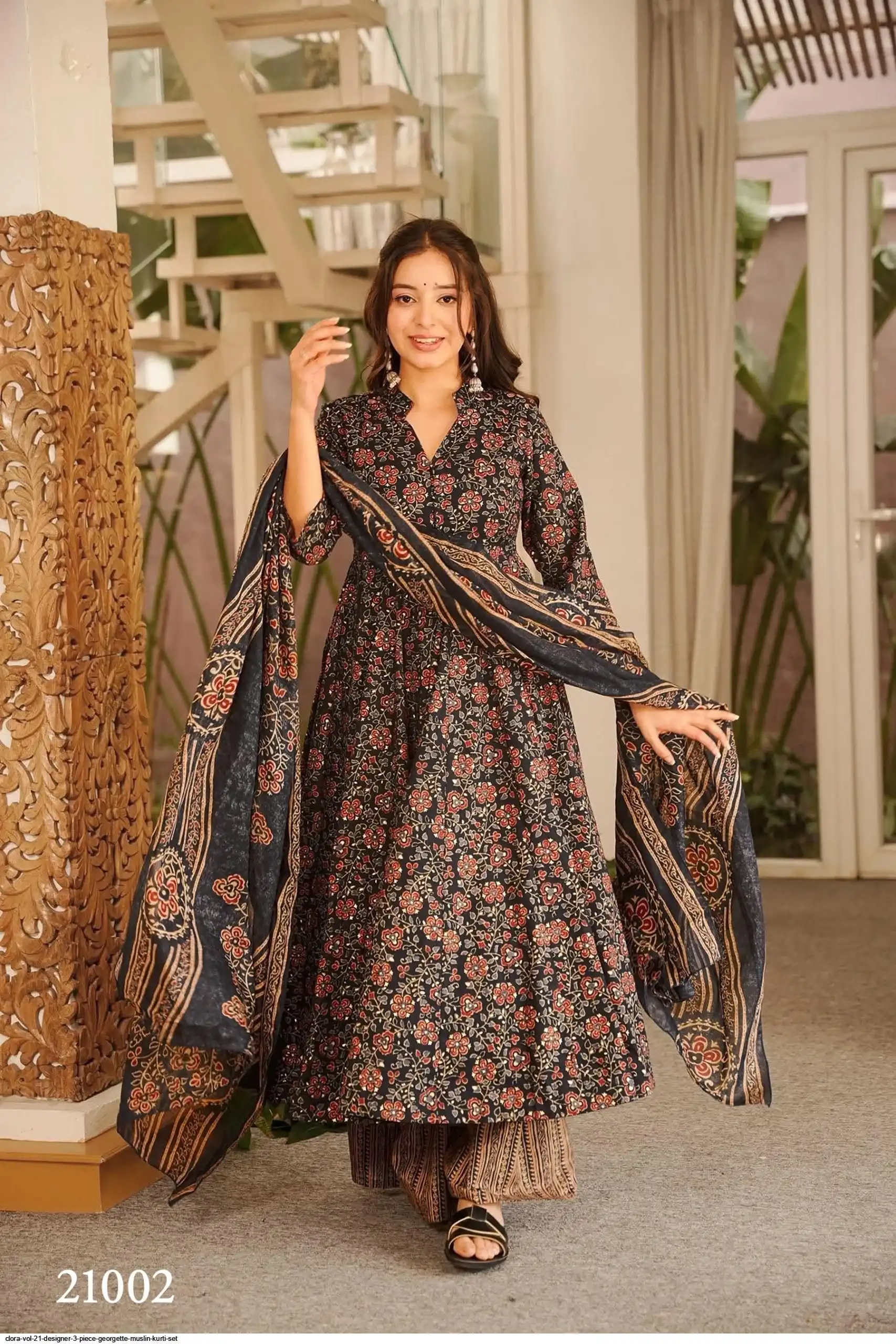 CLORA VOL 21 DESIGNER 3 PIECE GEORGETTE MUSLIN KURTI SET 21002
