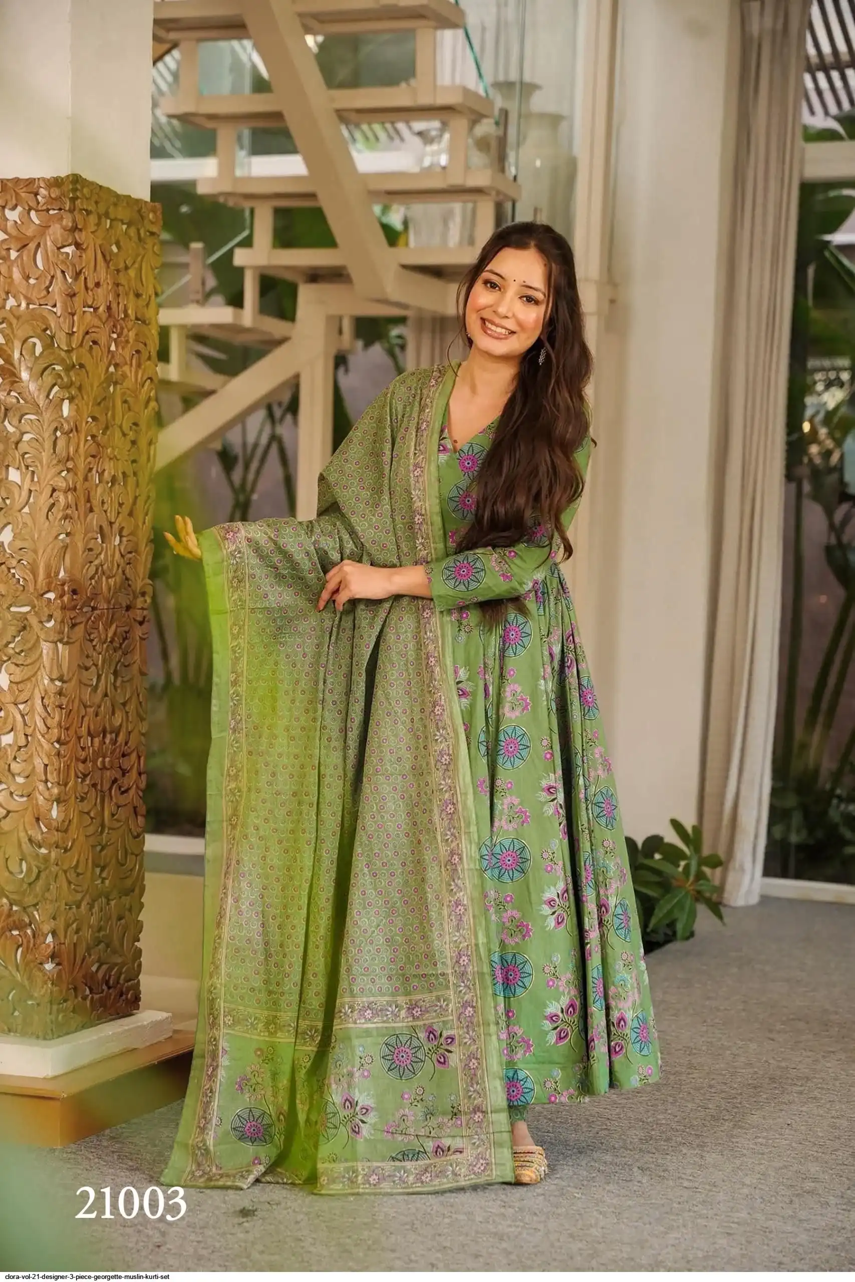 CLORA VOL 21 DESIGNER 3 PIECE GEORGETTE MUSLIN KURTI SET 21003