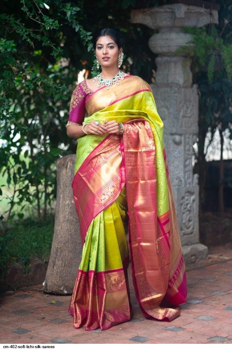 CM 402 SOFT LICHI SILK SAREES
