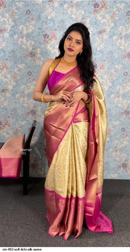 CM 492 SOFT LICHI SILK SAREE C