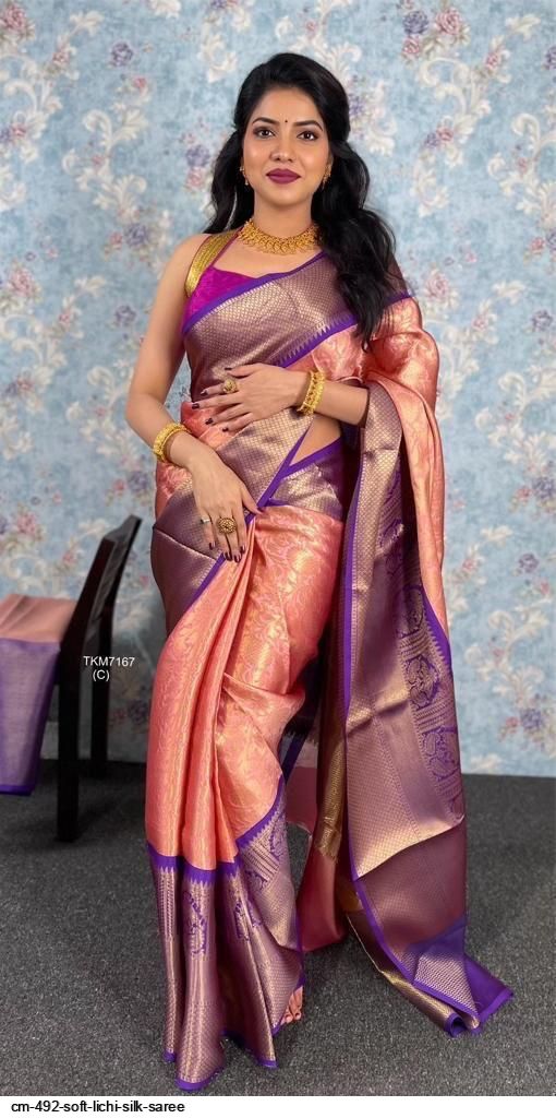 CM 492 SOFT LICHI SILK SAREE A