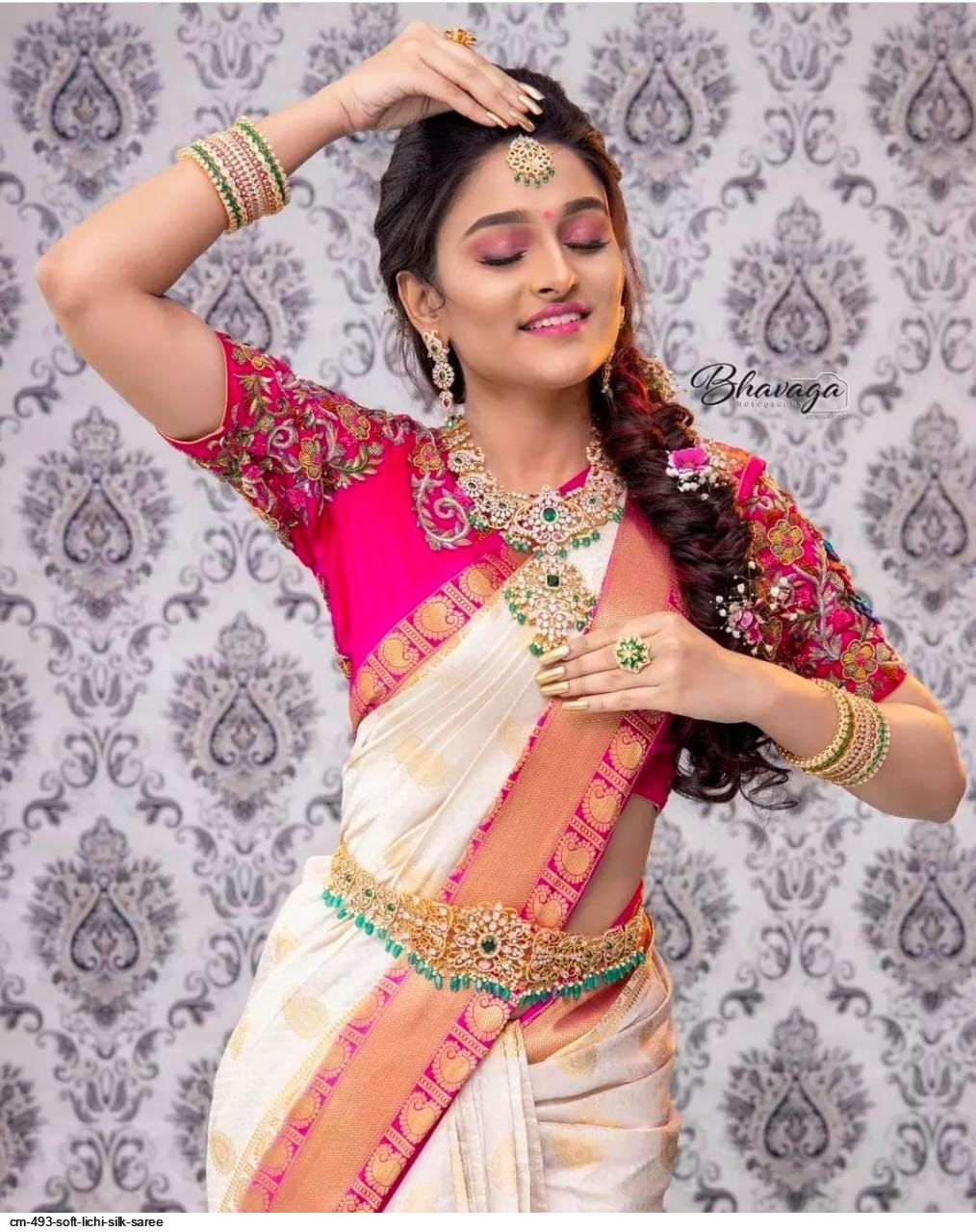 CM 493 SOFT LICHI SILK SAREE