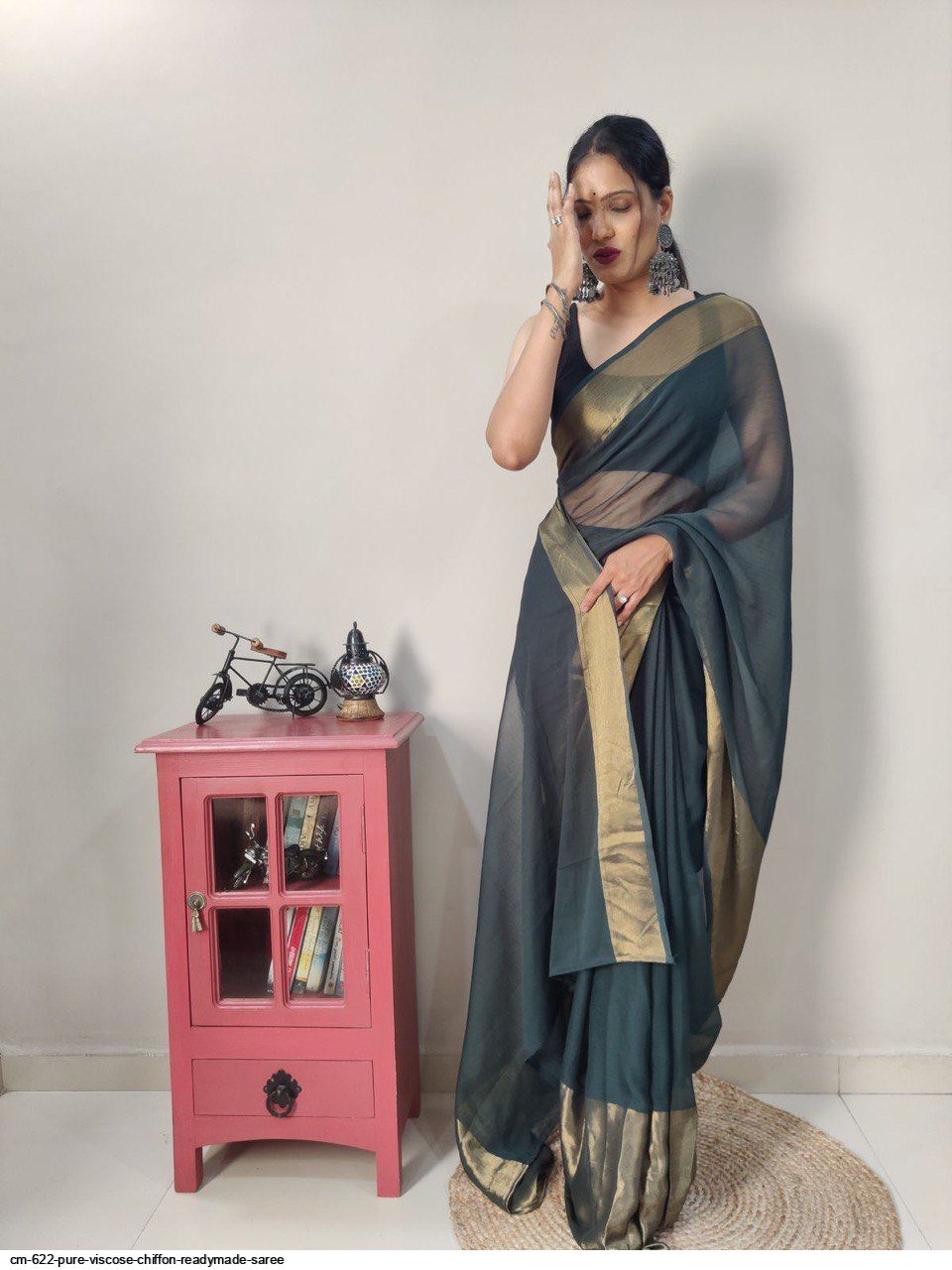 CM 622 PURE VISCOSE CHIFFON READYMADE SAREE