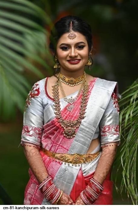 Red Kanchipuram Silk Saree with Silver Zari Work