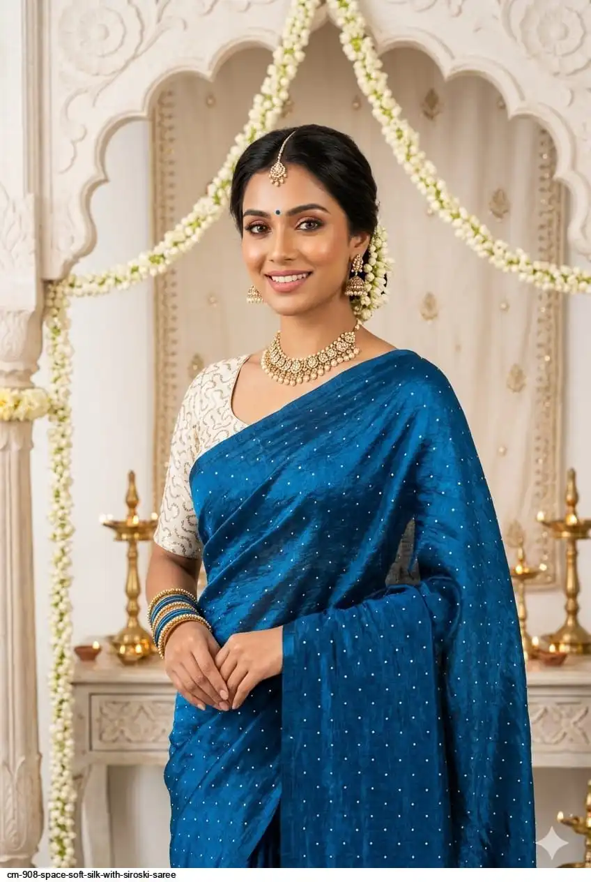 CM 908 SPACE SOFT SILK WITH SIROSKI SAREE 1