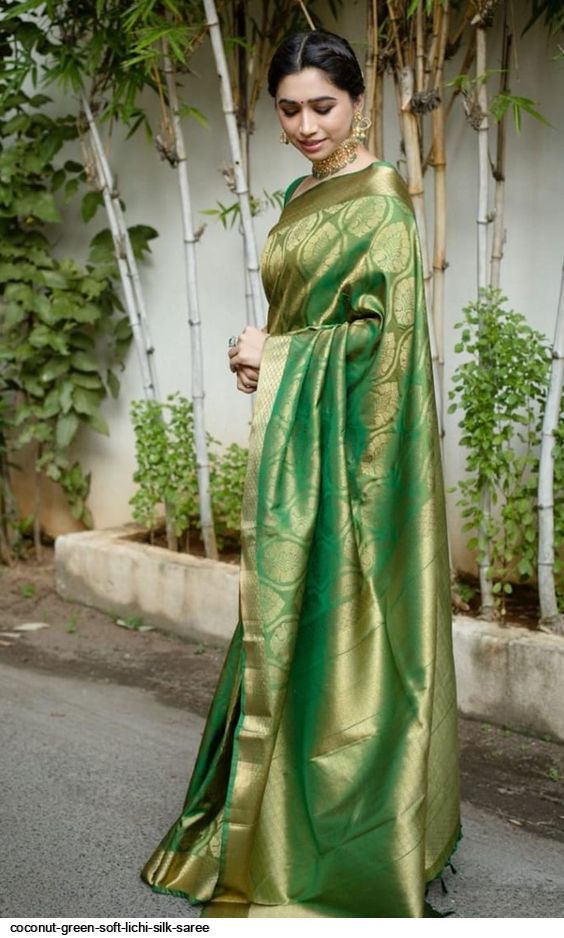 COCONUT GREEN SOFT LICHI SILK SAREE
